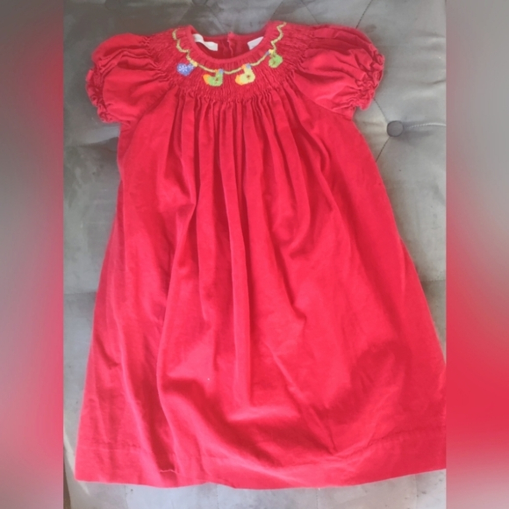 Girls Corduroy Smocked Christmas Dress